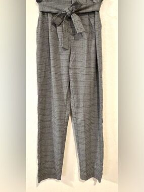 ONLY Plaid Paperbag Waist Pants Tie Belt High Rise Tapered Trouser- Size XS